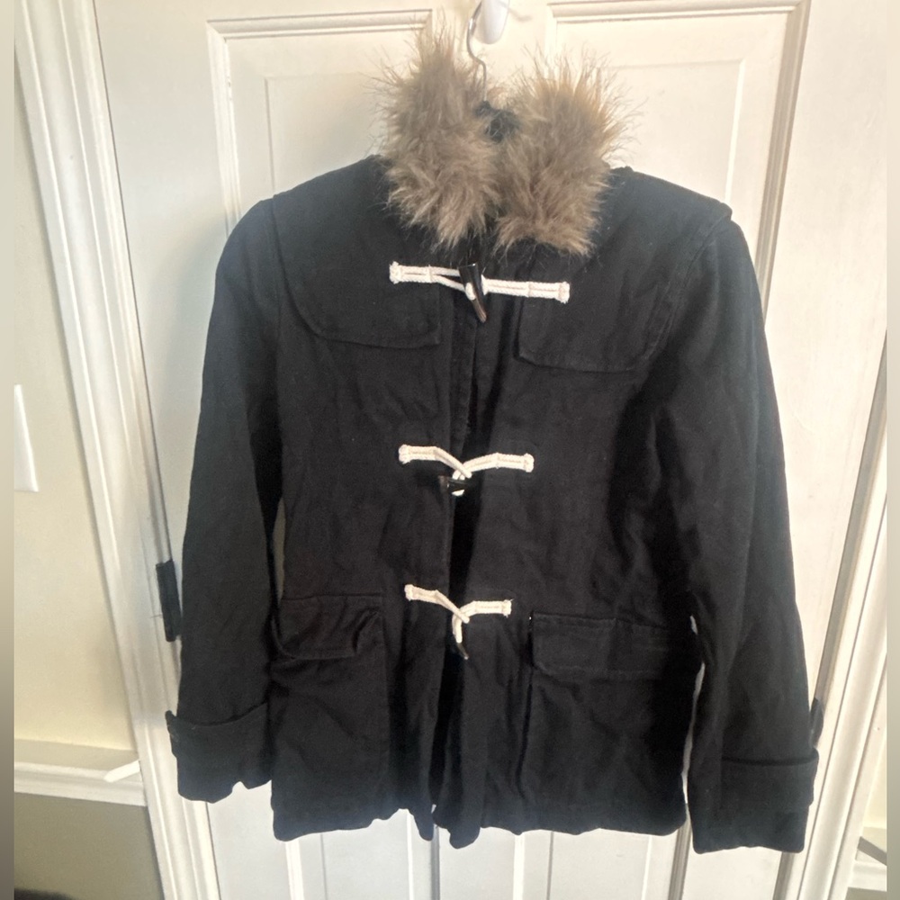 Gap Women's Corduroy Black Fur-Trimmed Coat Small